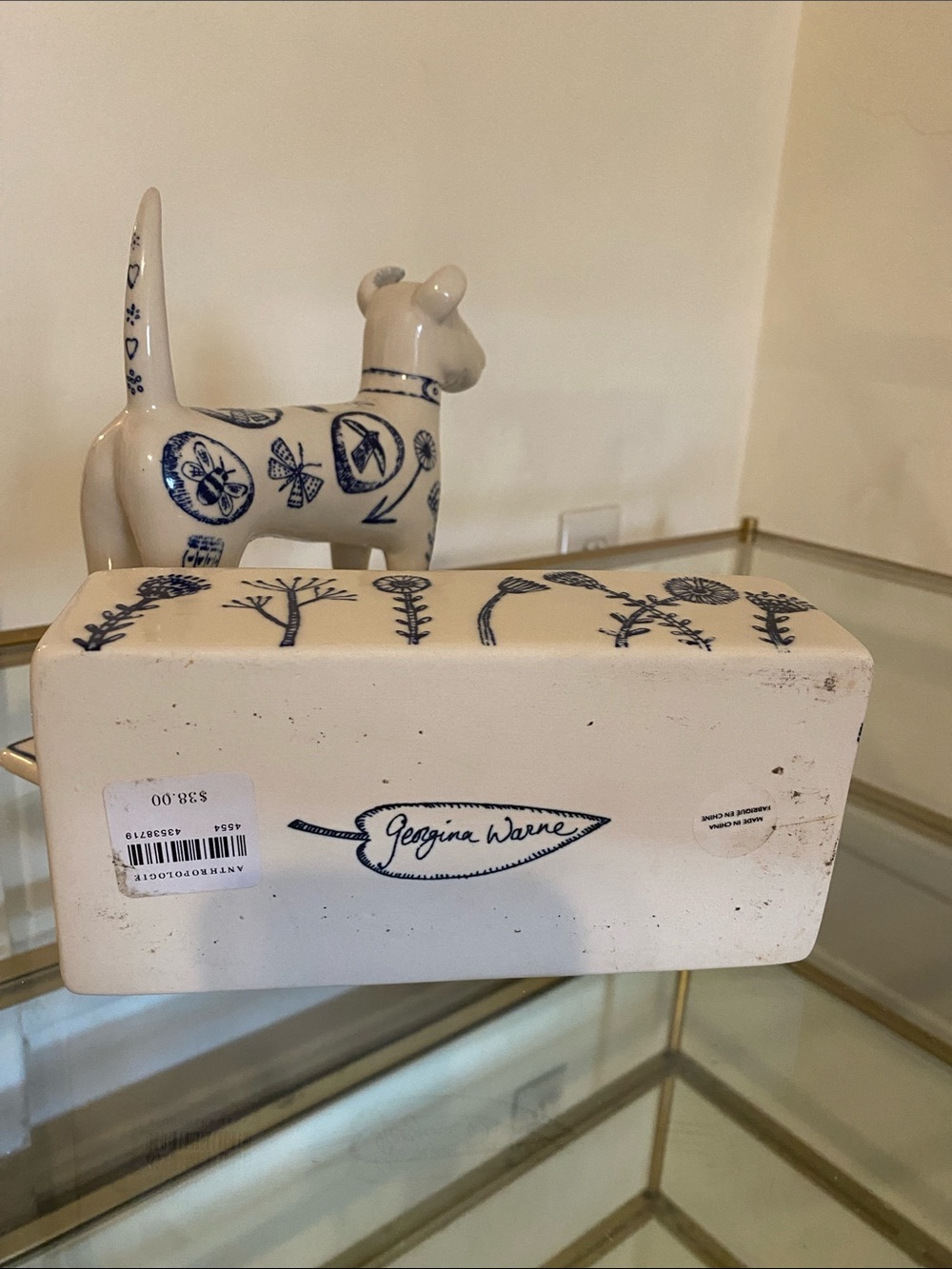 Anthropologie Ceramic Dog Trinket Box in White and Blue - Picture 7 of 7
